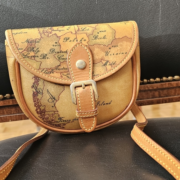 Alviero Martini 1A Classe Geo Print Brown Leather Crossbody Purse B-5 - Picture 2 of 13